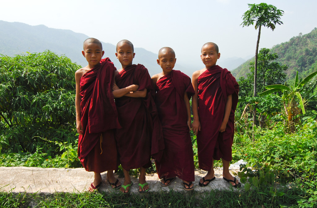 Young monks travelling together to Inle Lake, Myanmar