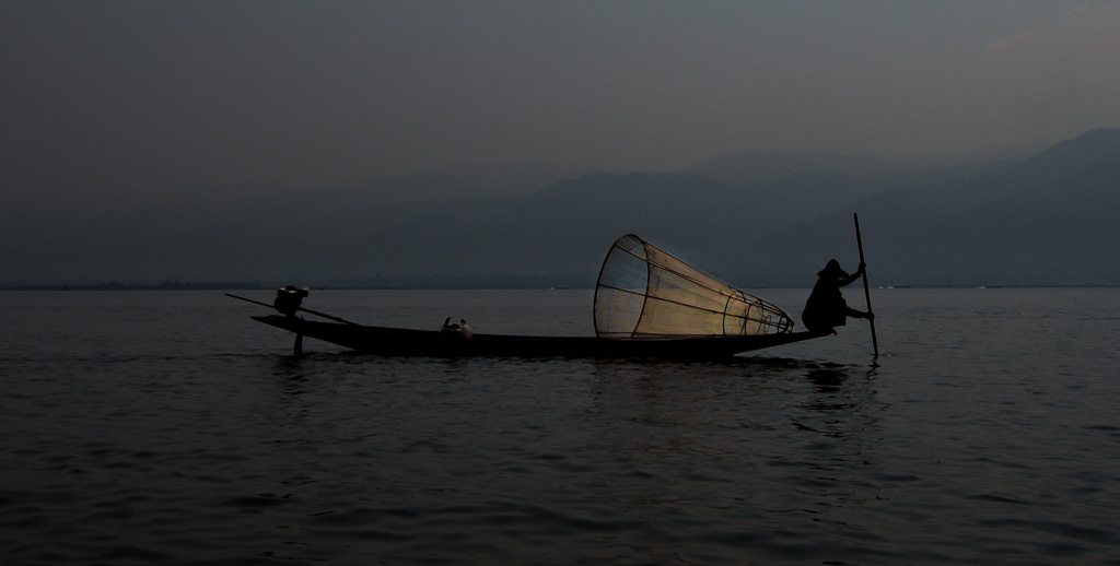  Fisherman in the evening at Inle Lake